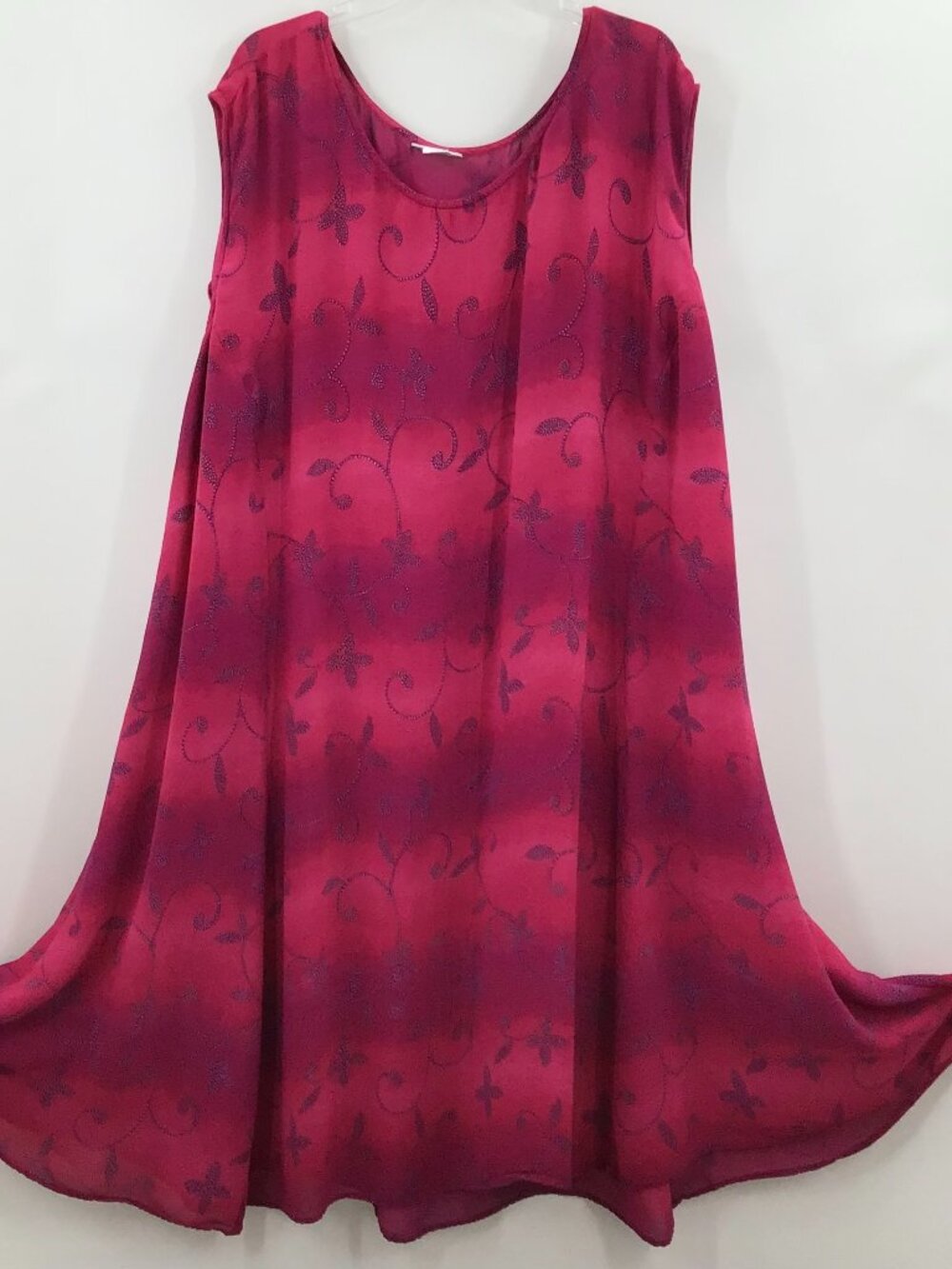 Vintage Womens 22/24 Dopamine Pink Purple Ombre Floral Print Sun Dress Cover Up